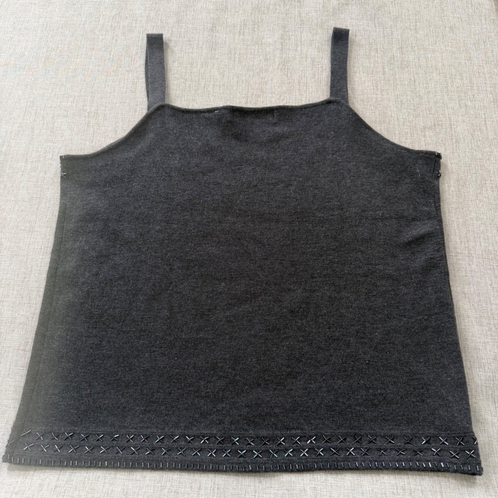 Vintage 100% Merino Wool Beaded Embellished Knit Camisole Tank 1X Plus Size Fall - Picture 4 of 10